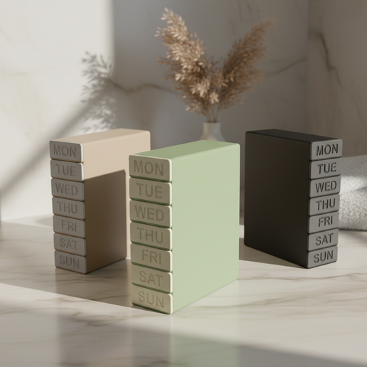 04.png Weekly Pill Organizer STL – 7 Day Medicine Box with Drawers – Morning Day Night Compartments