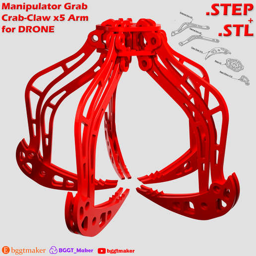 11111.png Manipulator Grab Crab-Claw Arm for Drone Mavic - X5 ARM Design (STEP, STL)