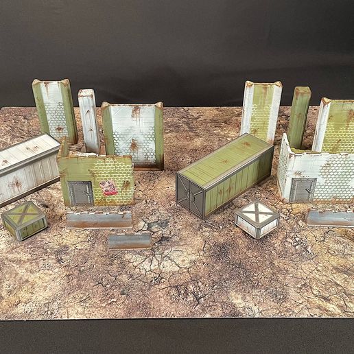 SciFi-Skirmish-Turnier-Gelände-gemalt-gruen-4.jpg Kill Team competitive tournament terrain in FPD (fast printing design)