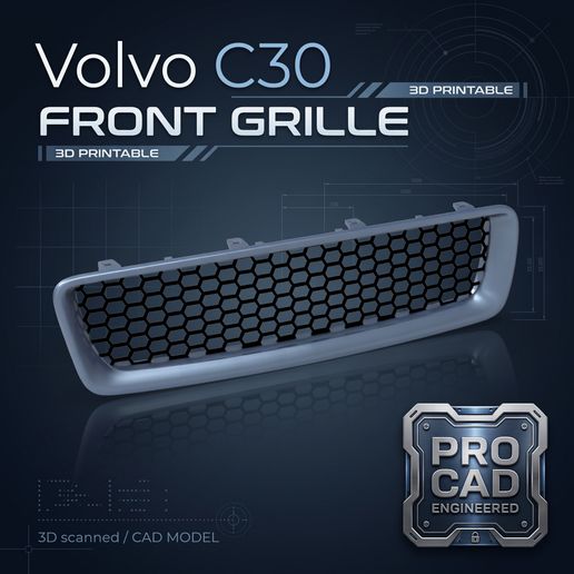 Volvo C30 2006–2009 Front Bumper Honeycomb Grille – 3D Printable Custom Replacement