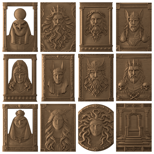 Mythology Gods 12 STL Bundle – CNC Relief Files | Wood Carving, Laser PNG, 3D Print | Ready and Optimized | Commercial License
