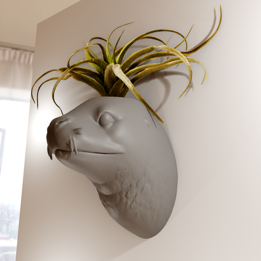 leopard seal head wall mount planter stl 3D model