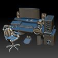 PC-kit_3.jpg Gamer room - miniature dollhouse furniture , gaming computer, monitor, keyboard, console, shelf, desk, chair, game racing wheel and more