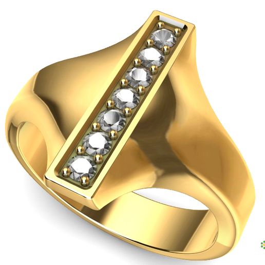 Signet ring with letter I with gems of 2 mm each one 3D model