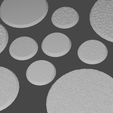 allbases.png Bases for miniatures, different textures, 25mm, 45mm and 60mm diameter