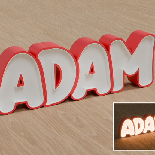 STL Files, Personalized LED Name Lamp "ADAM" - Night Light for Kids Room, Gift for Newborn, Baptism, Birthday
