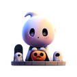 022.png Chibi Halloween Ghost 3D Model - Cute, Low Poly