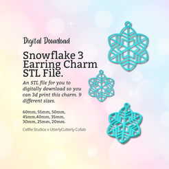 Cover-7.png Снежинка 3 серьги шарм STL файл - цифровая загрузка -9 размеров - ожерелье серьги брелок современный дизайн