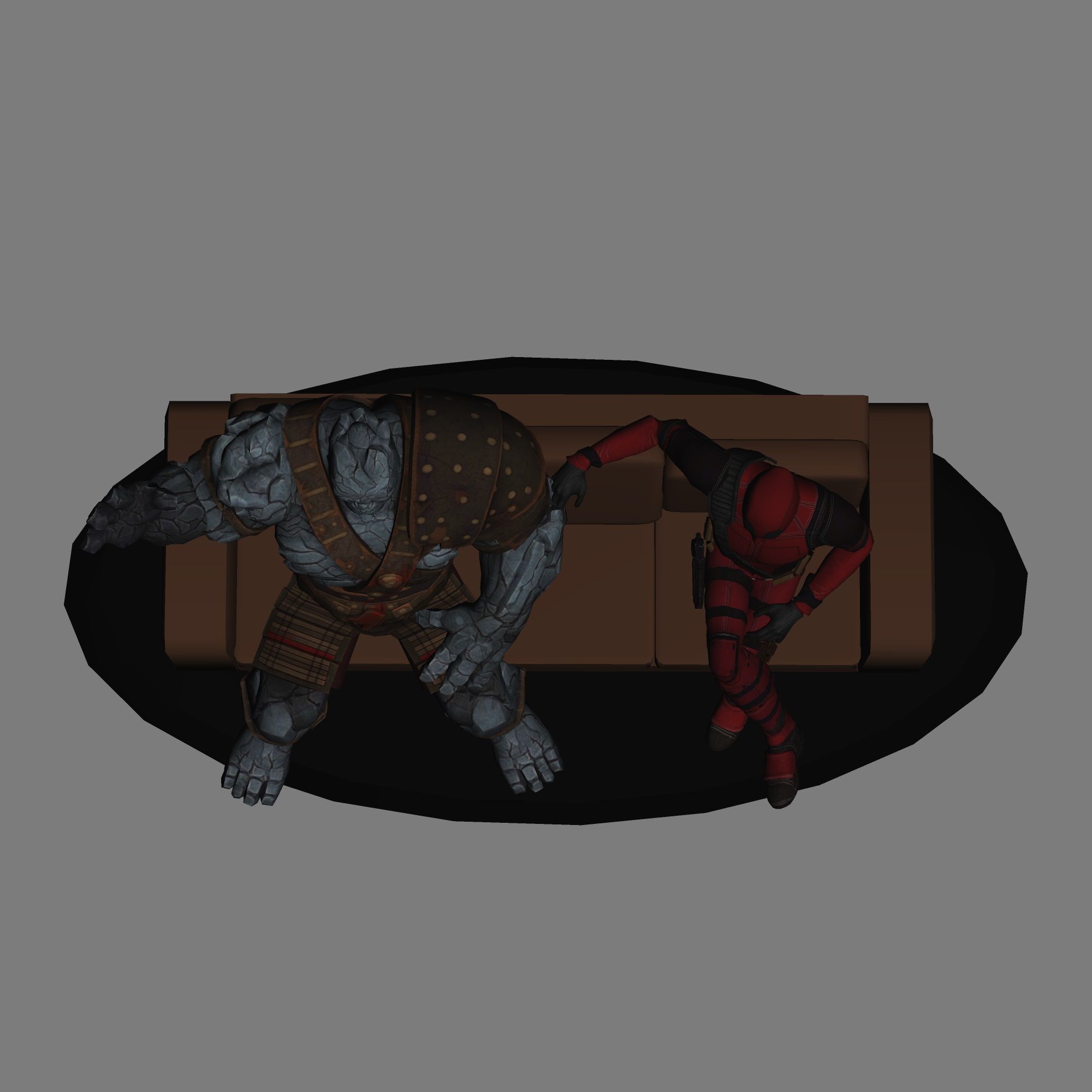 04.jpg Download STL file Deadpool and Korg CROSSOVER in the sofa - low poly 3d print • 3D printing template, TonMcu