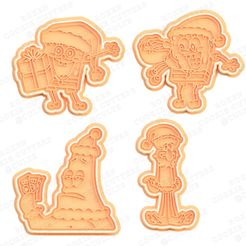 1.jpg 3D file Christmas SpongeBob SquarePants cookie cutter set of 4・3D printing design to download
