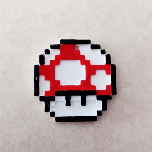 Keychain, magnet, mushroom Mario Bros 8 bits 3D model
