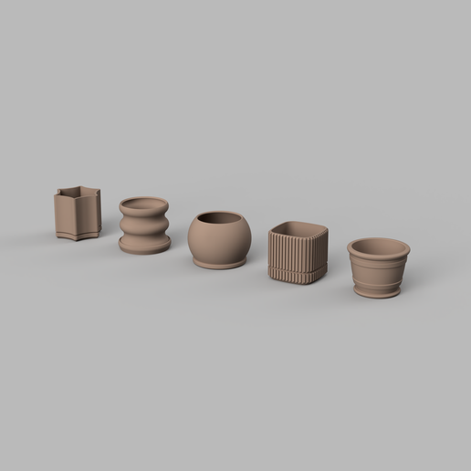 1/12 Scale Flowerpot STL Set (5psc) for Dollhouses and Miniature Projects (commercial license)