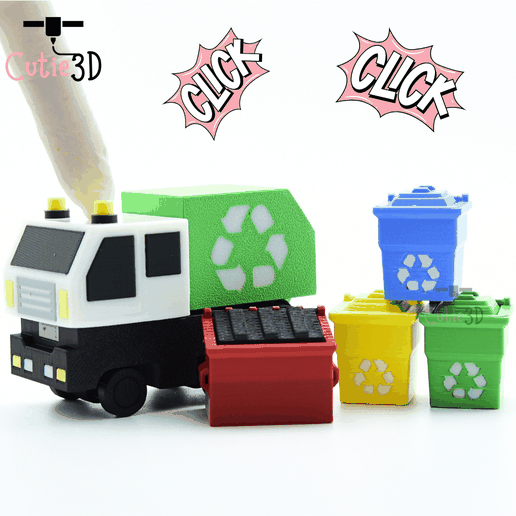 Cutie3D Garbage Truck Set of Clicker Keychains - Cute Backpack Keychain