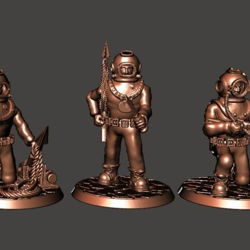 28mm Sci Fi Deep Sea Diver with Harpoon Gun & Knife 3D model
