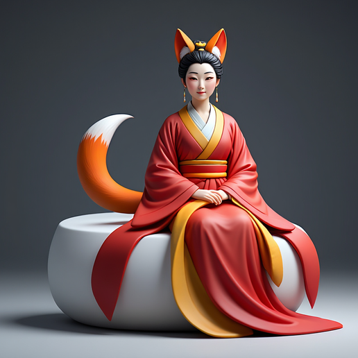 1520 COLORFUL Fox Spirit Woman in Pu Song Ling Style, magic, dragon, fantasy, wood, gnome, gorgon, warrior, wild, fox, monster, cat, dog, fair, witch, werewolf, horror, beast, gothic, troll 3D model