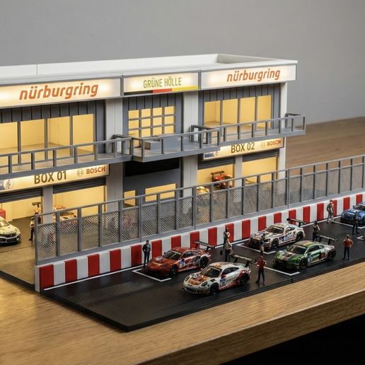 Nürburgring Pit Garage Diorama 1/64 Scale - LED Ready Display for