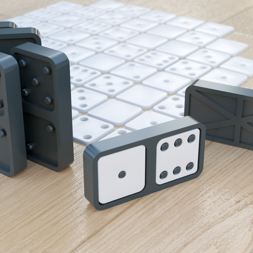 3D Printable Dominoes Set with Interchangeable/Inlay Number Inserts