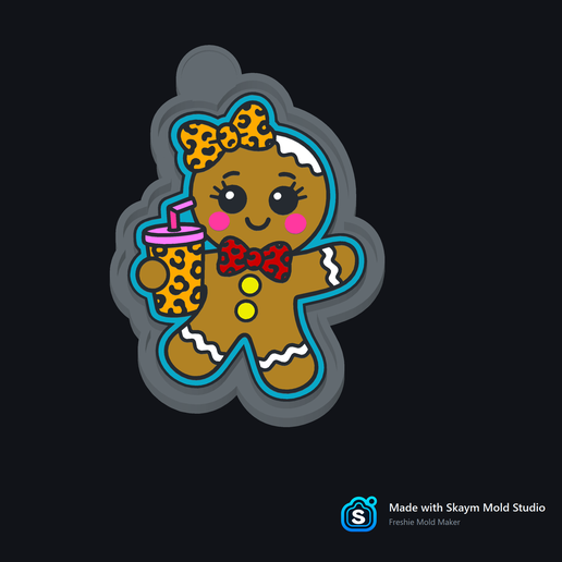 ✨ Leopard Gingerbread Girl with Tumbler – Freshie, Resin & Candle Mold 🍪🎀🥤✨