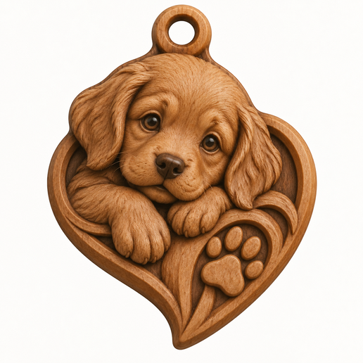 Puppy Dog Heart Pendant (3D Relief STL)
