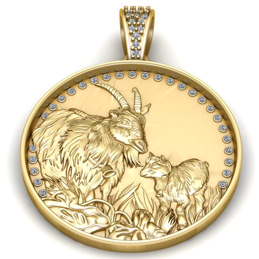 Mountain Goat & Kid Coin Pendant