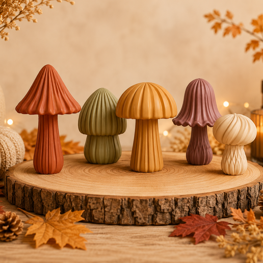Ribbed Mushroom Decor STL Set | 5 Whimsical Mushrooms | Autumn Fall Decor | Cottagecore Woodland 3D Print Files