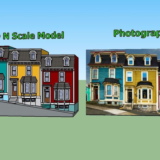 Kimberly Row Scenic Compare.JPG Fichier 3D PREMIUM N Scale Newfoundland Row Houses (maisons en rangée de Terre-Neuve)・Plan à imprimer en 3D à télécharger, MFouillard