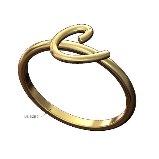 C letter initial 3d lowercase wire stacker ring US size 7 3D print model