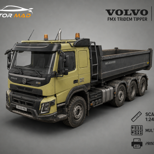 Volvo FMX Tridem Tipper – HQ Interior Dump Truck STL 3D Print Model