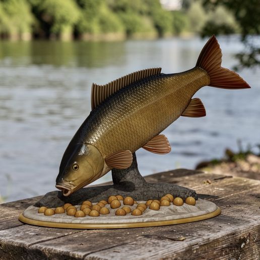 fish in motion COMMON CARP (CYPRINUS CARPIO) boilies sculpture underwater detailed texture for 3d printing