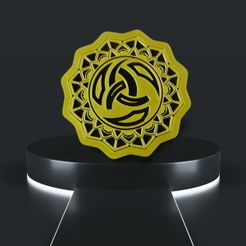 escudo-insignia-celtas-relieve-3d-01.jpg Файл STL Roseta 007, трискель, декор, стена, потолок, стеклянный держатель, лампа, часы・3D-печатная модель для загрузки
