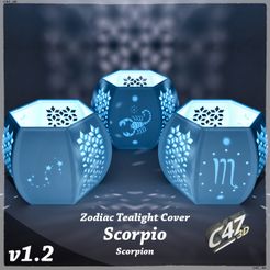 Zodiac Tealight Cover Scorpio Scorpion Fichier STL Couvre-bougie du zodiaque Scorpion (Scorpion)・Objet imprimable en 3D à télécharger, c47