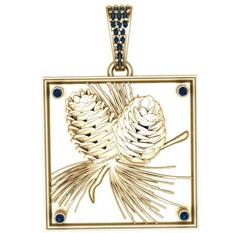 Luxury Pine Cone Square Pendant  Nature Inspired Gold 3D Printable Jewelry Model