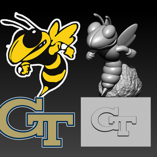 Tech Mascot Logo Yellow Jacket Georgia Tech ?? Georgia Tech Yellow Jackets  Football Mascot Statue 3d Print