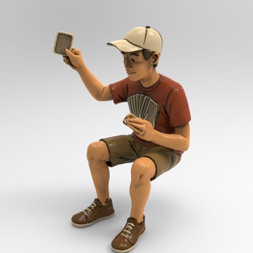 Card Player Figure Sitting - Throwing the Last Card 1/32 Scale Slot Scenery