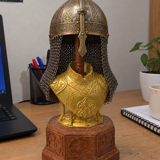 Ottoman Helmet Display Stand – Armor Bust Pedestal with Tughra Base | 5-Part Snap-Fit, 42.5 cm