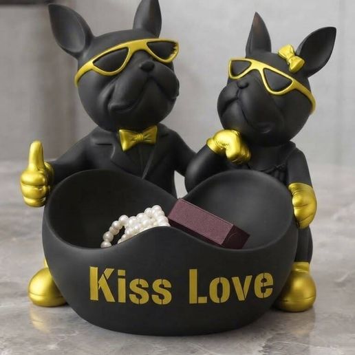 Stylish French Bulldogs Valet Tray / Catchall - "Kiss Love" Edition (3D Print Model)