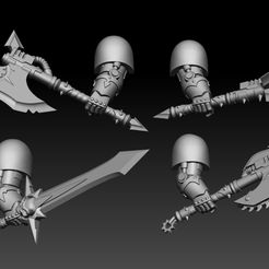 4-hands-with-power-weapons.jpg STL file 4 hands with power weapons・Model to download and 3D print, ypiter