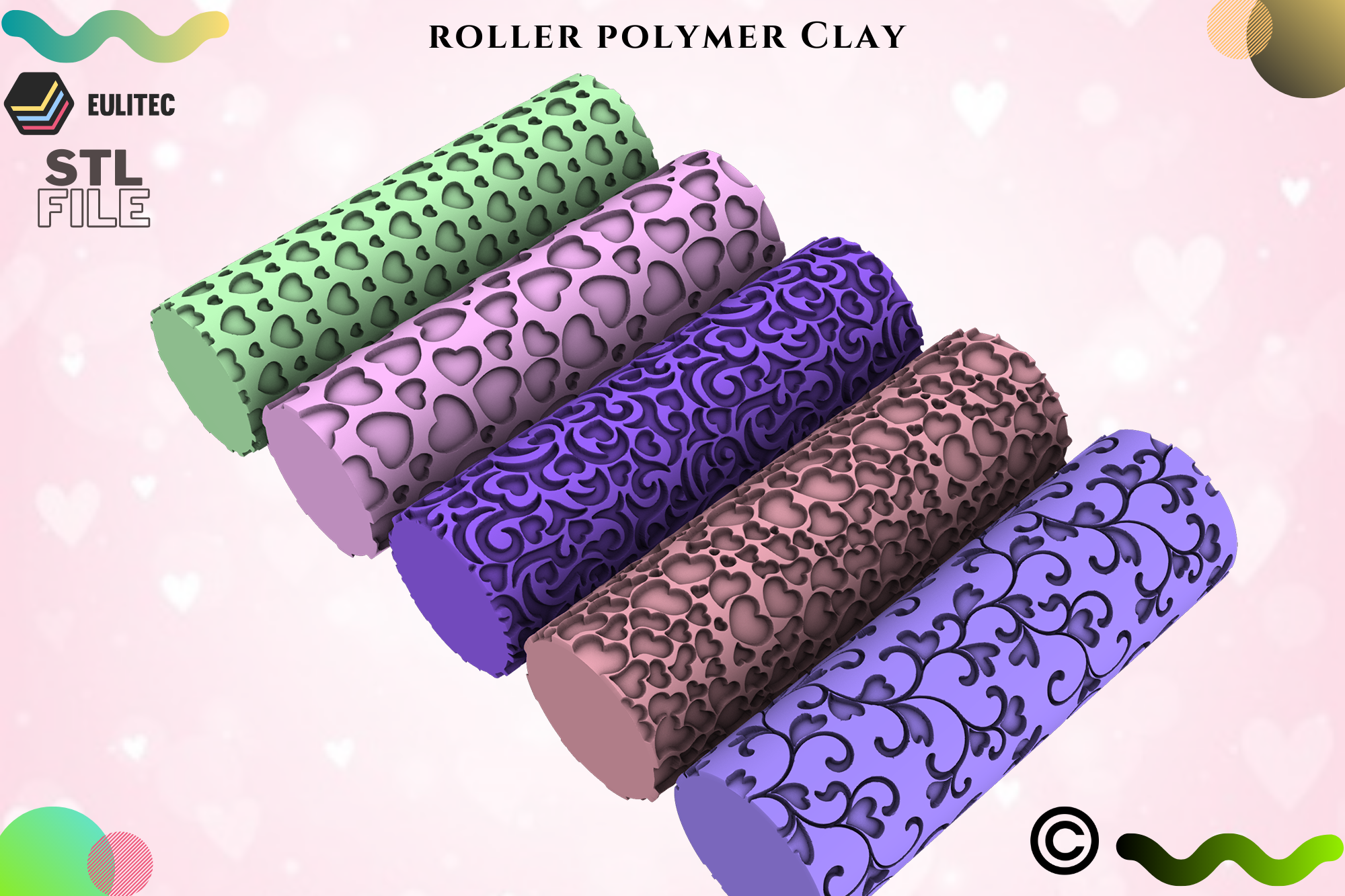 Roller-Polymer-Clay-3.png Descargar archivo STL Roller Polymer Clay Paquete de 5 rodillos/COPYRIGHTED LICENSE • Objeto imprimible en 3D, EULITEC