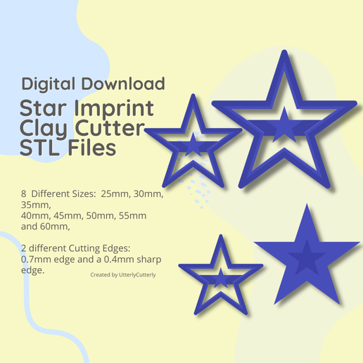 Star Imprint Clay Cutter - STL Digital File Download- 8 sizes and 2 Cutter Versions 3D model
