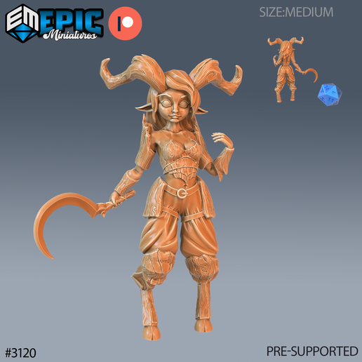 Unpainted DND Satyr Tiefling Female Scythe Miniature - Fantasy RPG Figurine For Tabletop Gaming