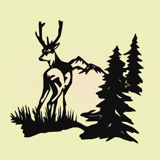 STL file Decorative mural, wall decoration, panno, deer in the forest ...