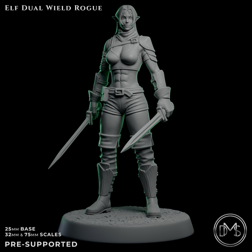 Female Elf Dual Wield Rogue Miniature | D&D / TTRPG | Pre-Supported 32mm & 75mm