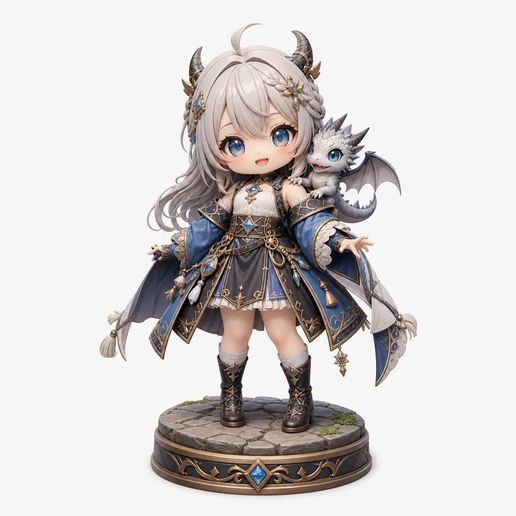 Dragon Chibi STL - Cute Anime Chibi Girl with Dragon Companion