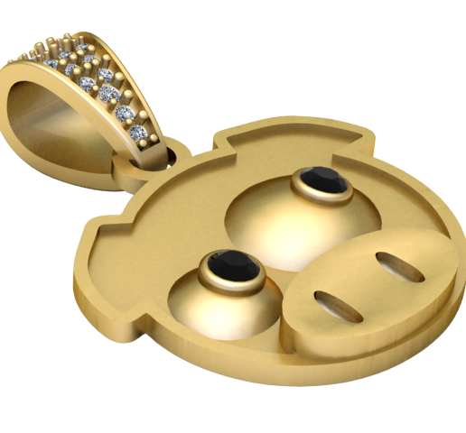 Black Gemstone Pig Face Gold Pendant