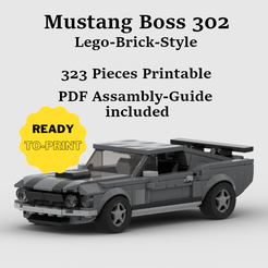 Lego-Vorlage.png Fichier 3D Brique de style Lego Ford Mustang Boss 302 John Wick・Modèle pour impression 3D à télécharger