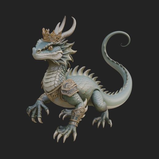 Crowned Dragon Statue Design 4 - 3D Print Model