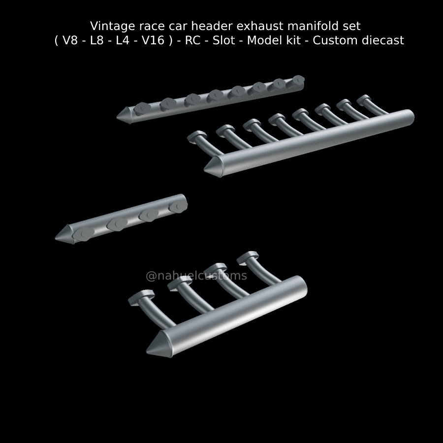 Download STL file Vintage race car header exhaust manifold set ( V8 L8 L4 V16 ) RC