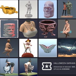HALLOWEEN-SAMHAIN-DISCOUNT.png Free STL file get 50% off 3D art for Halloween!・3D printing design to download