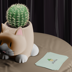 cat01_r2.png STL file Cat Plant Pot・3D print design to download