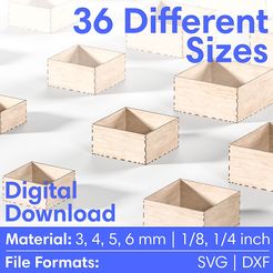 Main1.jpg Laser Cut Box  - Storage Box - 36 Different Size - 6 Different Material Thickness - Laser Cutting Files Glowforge SVG, DXF